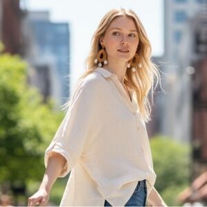 A new day Raffia Oval Pearl Drop Earrings New Brown white jewelry size medium